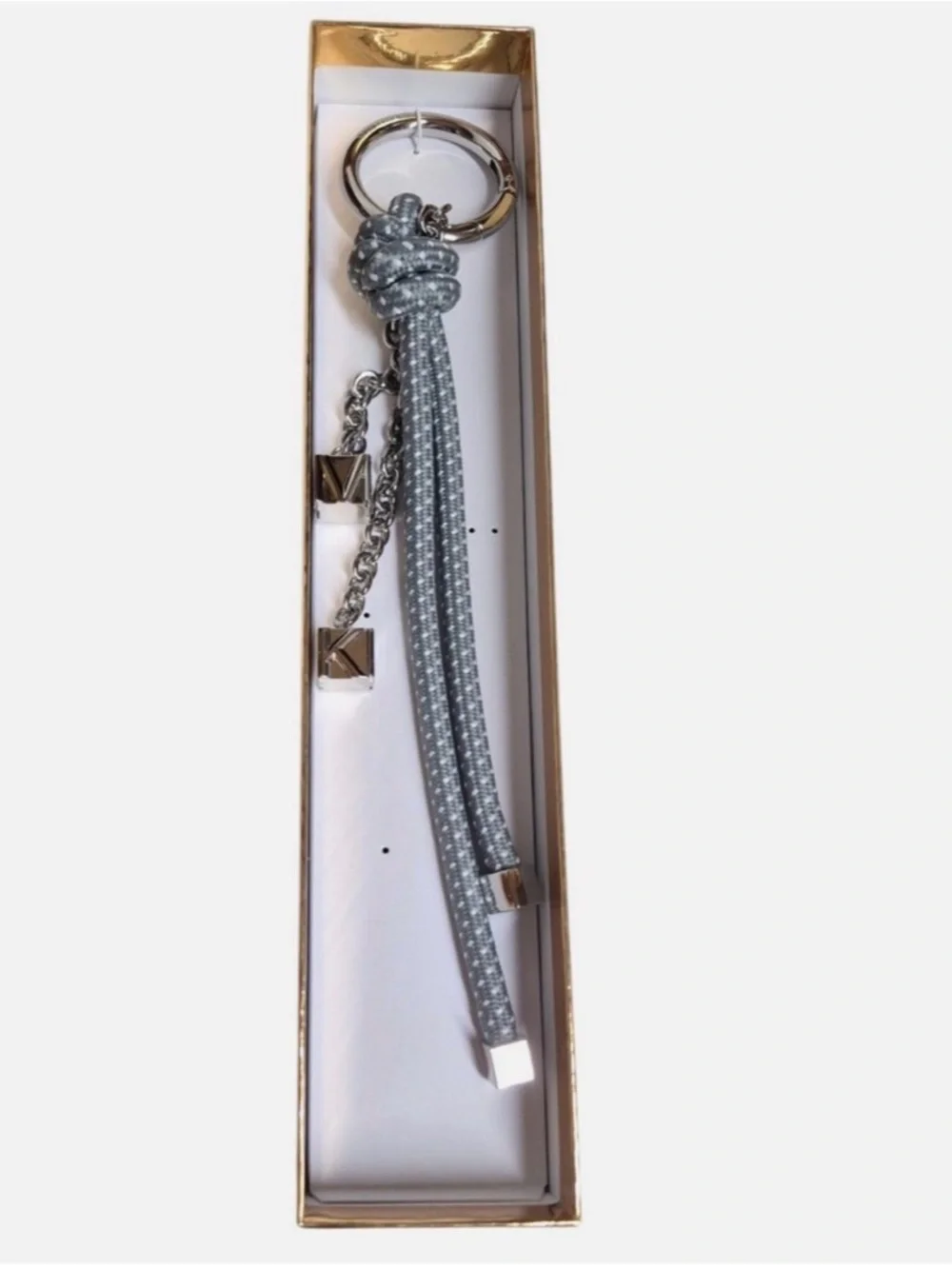 Michael Kors New in Box Silver-Tone and Speckled Cord Bag Charm Storm Grey